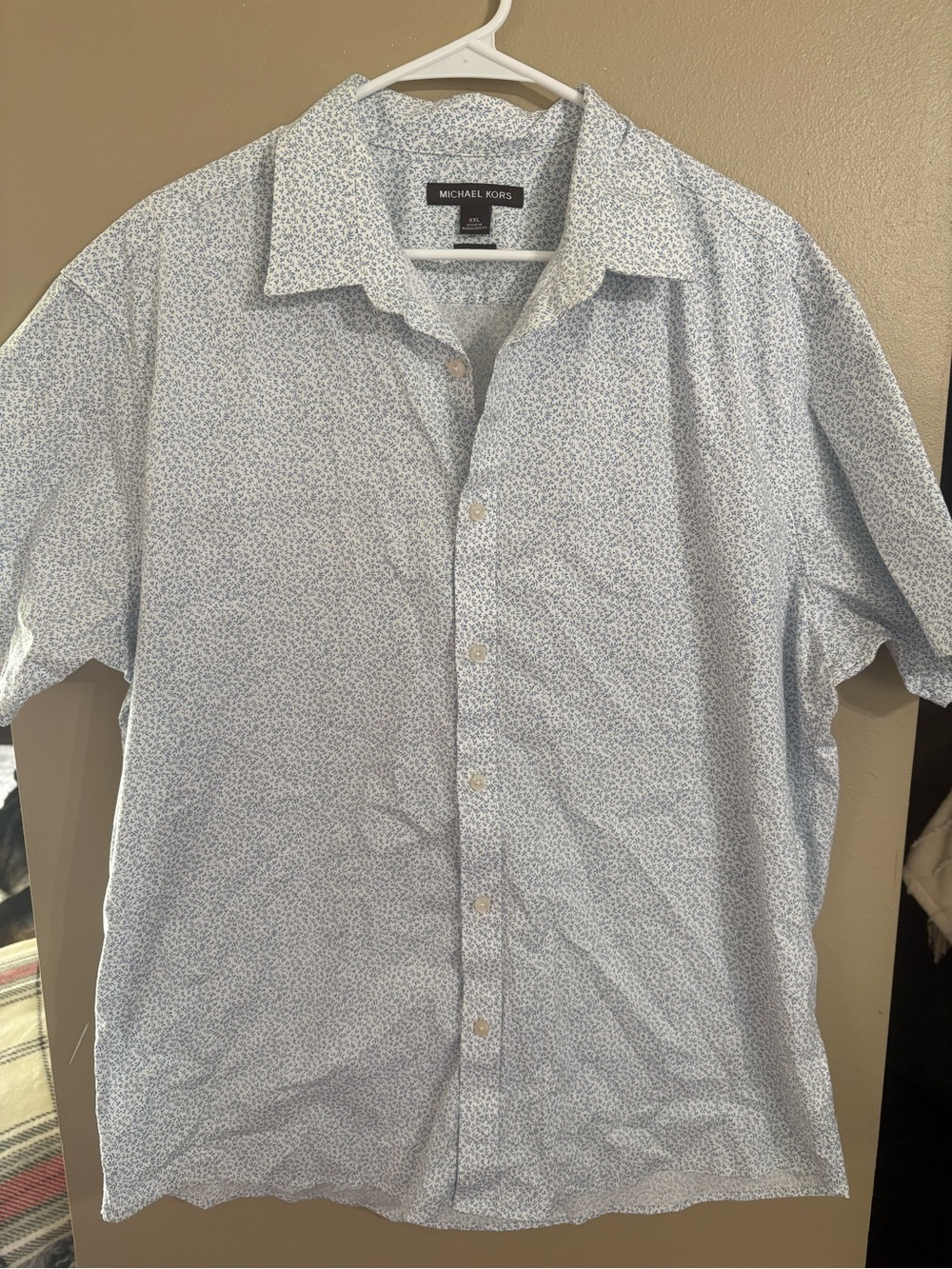 Michael Kors Men's Light Blue Micro-Print Short Sleeve Button-Down Shirt